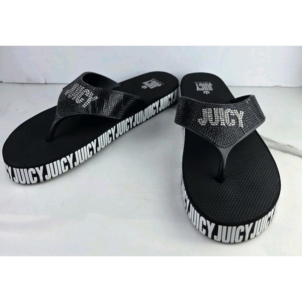 WOMEN'S JUICY COUTURE BLACK RHINESTONE FLIP FLOP Size 10
